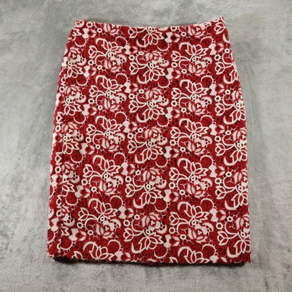 Talbots Skirt Women's 8 Red‎ and White Crochet Lace Lined Pencil Skirt Work